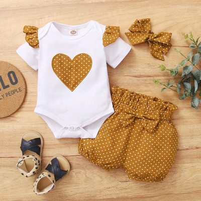 Prowow 0 18M Kislányok Nyári Ruházat Felszerelések Rövid ujjú Romper+Bowknot Dots Shorts Alkalmi újszülött lányok ruhakészlet