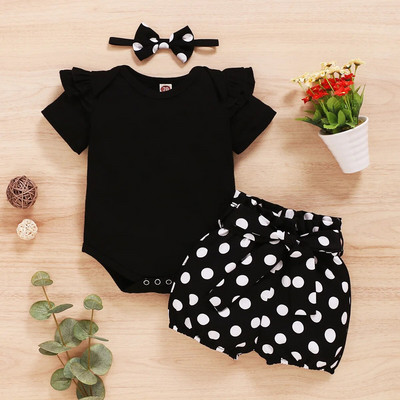 Prowow 0 18M Kislányok Nyári Ruházat Felszerelések Rövid ujjú Romper+Bowknot Dots Shorts Alkalmi újszülött lányok ruhakészlet