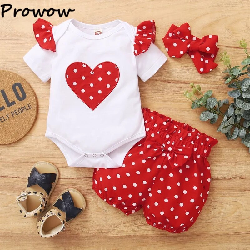Prowow 0 18M Kislányok Nyári Ruházat Felszerelések Rövid ujjú Romper+Bowknot Dots Shorts Alkalmi újszülött lányok ruhakészlet