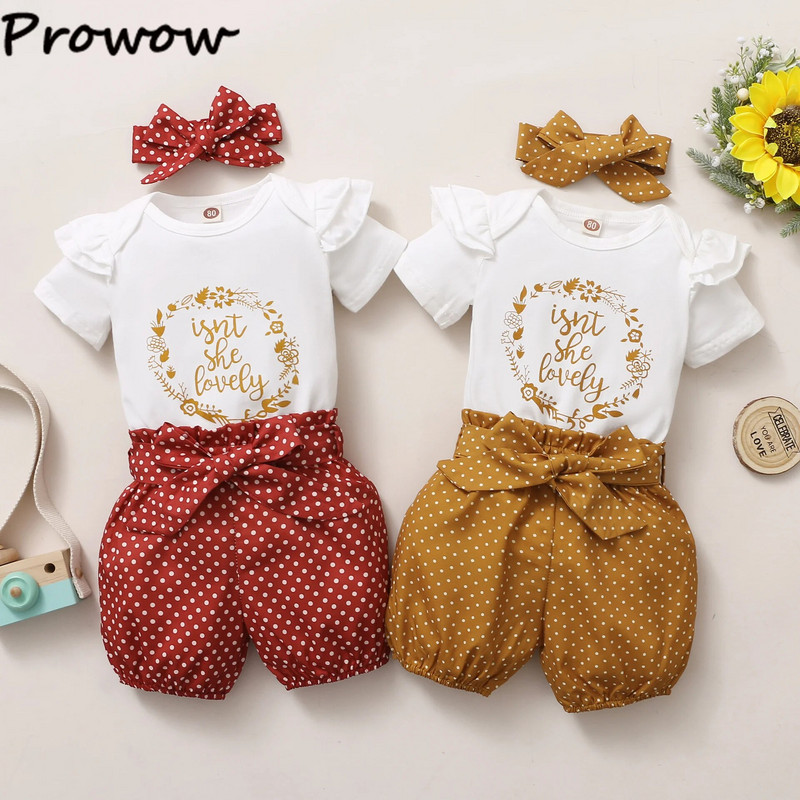 Prowow 0 18M Kislányok Nyári Ruházat Felszerelések Rövid ujjú Romper+Bowknot Dots Shorts Alkalmi újszülött lányok ruhakészlet