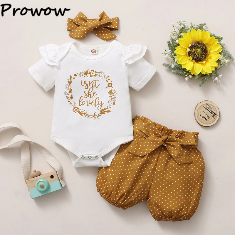 Prowow 0 18M Kislányok Nyári Ruházat Felszerelések Rövid ujjú Romper+Bowknot Dots Shorts Alkalmi újszülött lányok ruhakészlet