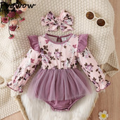 Prowow 6-24M Baby Girl Romper ruha újszülötteknek Lila virágos body csecsemőknek Tipegő jumpsuit ruha lányoknak