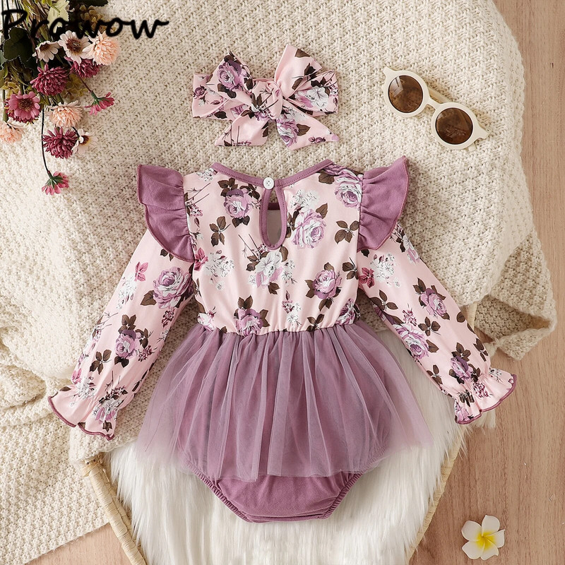 Prowow 6-24M Baby Girl Romper ruha újszülötteknek Lila virágos body csecsemőknek Tipegő jumpsuit ruha lányoknak