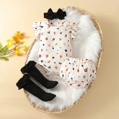 Prowow 0-18M divatos kislányruha készletek kis virágos nadrág és rövidnadrág térdzoknival + fejpánt lányruhák újszülötteknek
