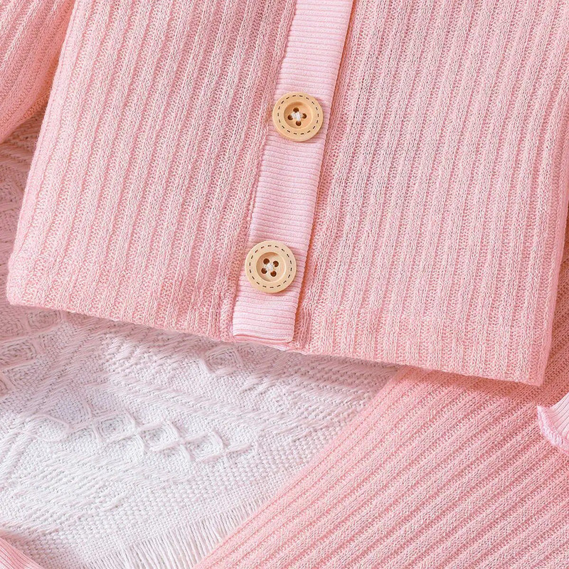 Prowow 3-24M őszi-téli kislány ruha szett flare ujjú kötött felső+rózsaszín kiszélesedő nadrág 2db kisgyermek kislány ruhák készletek