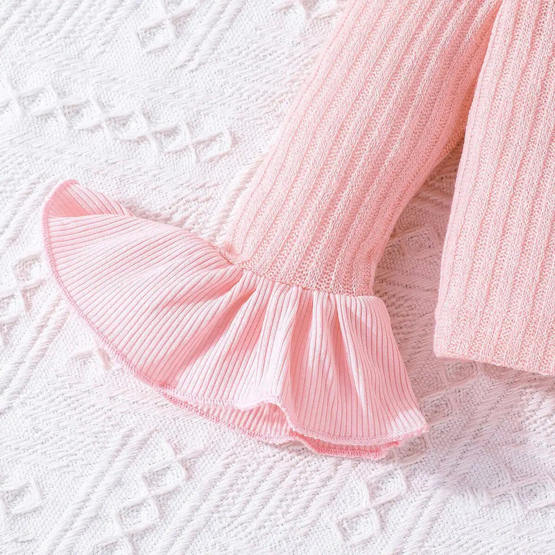 Prowow 3-24M őszi-téli kislány ruha szett flare ujjú kötött felső+rózsaszín kiszélesedő nadrág 2db kisgyermek kislány ruhák készletek