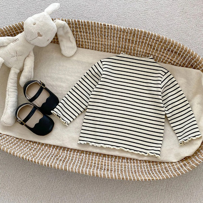 7534 Ins Kislány alsó póló csíkos pontozott virágos felső hosszú ujjú ruhák csecsemő póló babaruhák