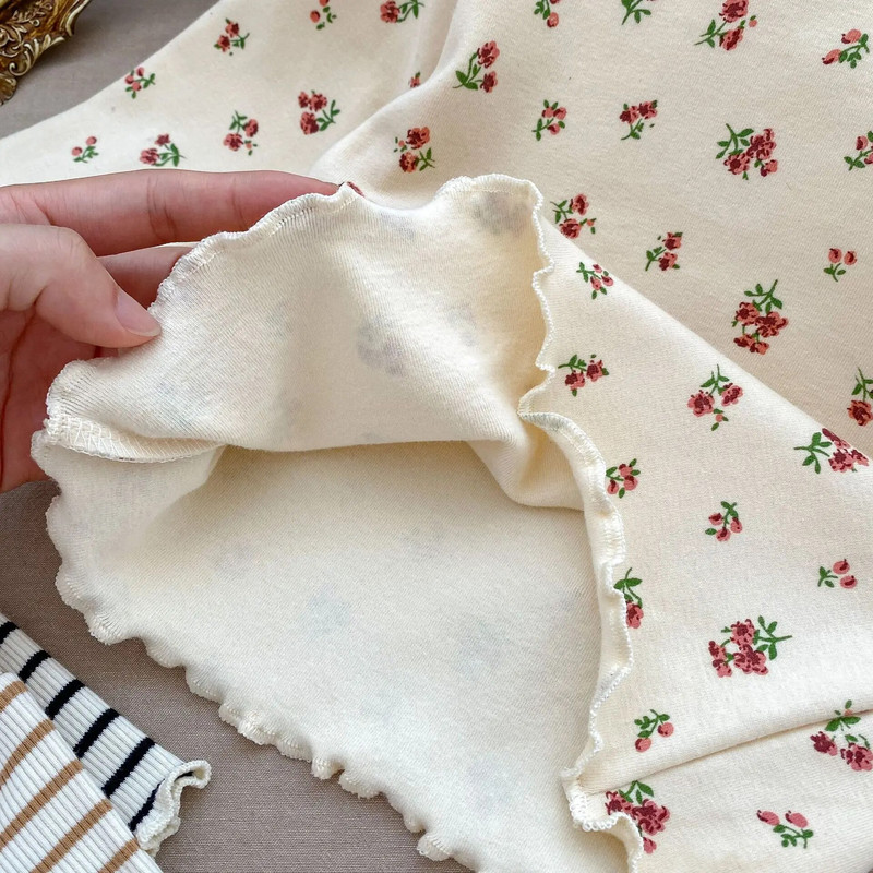 7534 Ins Kislány alsó póló csíkos pontozott virágos felső hosszú ujjú ruhák csecsemő póló babaruhák