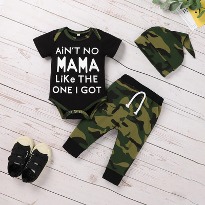 Prowow 0-18M nyári babaruhák újszülötteknek Army Green Mama`s Romper + terepszínű nadrágok csecsemők gyerekek fiú lányok szett ruhák