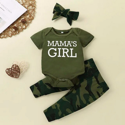 Prowow 0-18M nyári babaruhák újszülötteknek Army Green Mama`s Romper + terepszínű nadrágok csecsemők gyerekek fiú lányok szett ruhák
