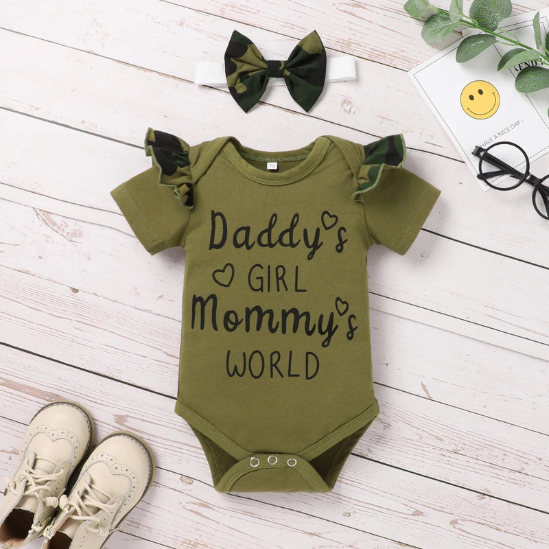 Prowow 0-18M nyári babaruhák újszülötteknek Army Green Mama`s Romper + terepszínű nadrágok csecsemők gyerekek fiú lányok szett ruhák