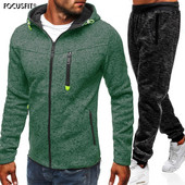 Őszi és téli Férfi Sport Szabadidő Fitness Jacquard Pulóver Polár Kardigán Kapucnis kabát Pulóver Laza sport Kétrészes szett