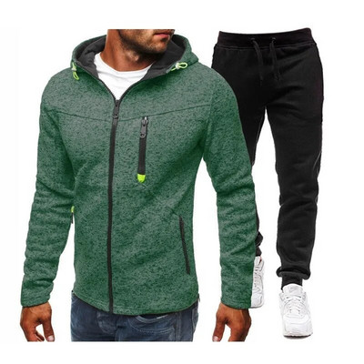 Őszi és téli Férfi Sport Szabadidő Fitness Jacquard Pulóver Polár Kardigán Kapucnis kabát Pulóver Laza sport Kétrészes szett