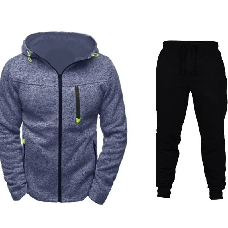 Őszi és téli Férfi Sport Szabadidő Fitness Jacquard Pulóver Polár Kardigán Kapucnis kabát Pulóver Laza sport Kétrészes szett