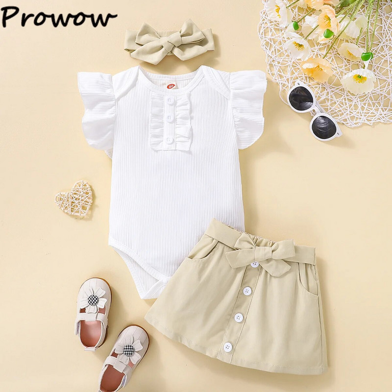 Prowow 0-18M farmer outfit baba lány ruha szett Letter rózsaszín nadrág + szakadt nadrág farmer rövidnadrág nyári felső és szoknya szettek