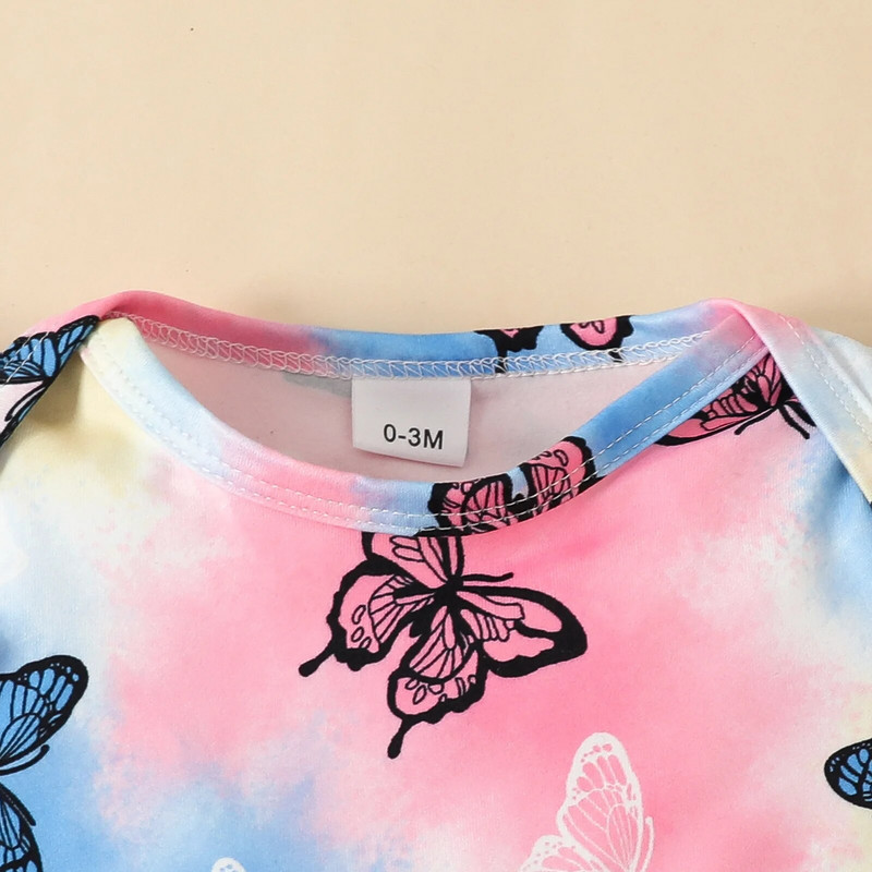 Prowow 0-18M kislány ruha nyári ruha szettek nyakkendővel festett lila pillangós nadrág és öves rövidnadrág újszülött születési szettek