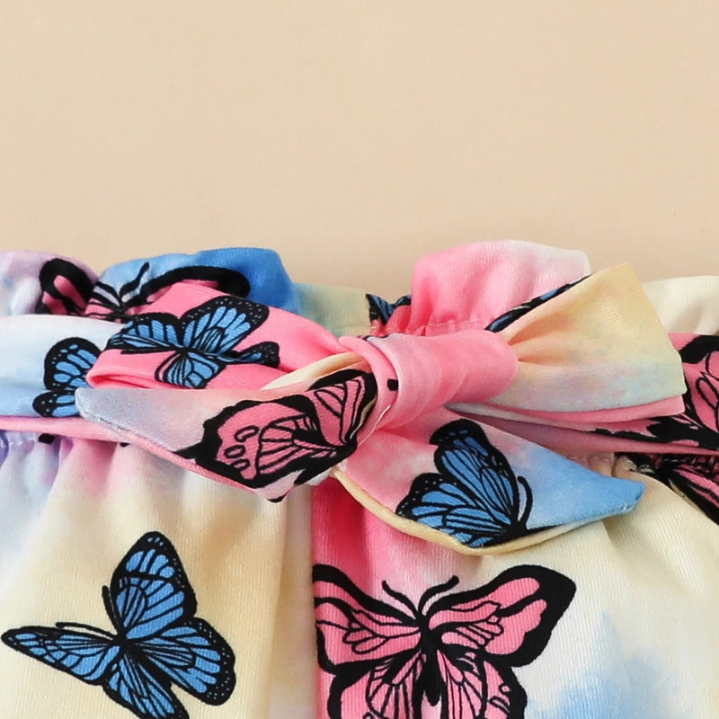 Prowow 0-18M kislány ruha nyári ruha szettek nyakkendővel festett lila pillangós nadrág és öves rövidnadrág újszülött születési szettek