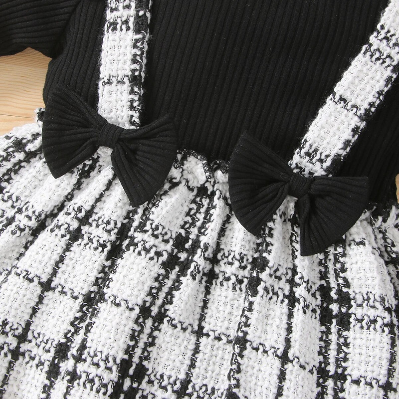 Prowow 0-18M fekete kockás baba szoknyás body csecsemőknek Összefűző Tweed Romper ruhakészlet Téli újszülött ruhák