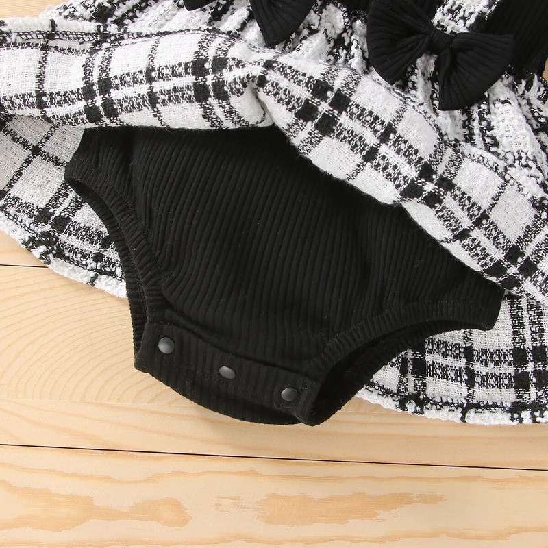 Prowow 0-18M fekete kockás baba szoknyás body csecsemőknek Összefűző Tweed Romper ruhakészlet Téli újszülött ruhák