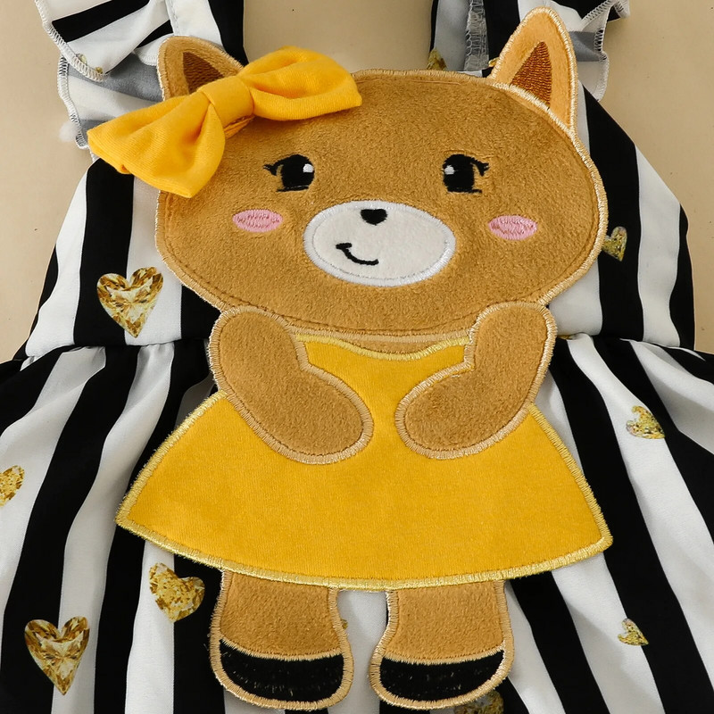 Prowow 0-18M Őszi Téli Kislány Ruhák Outfit Bear Print Romper és Rajzfilm Stripes Medve Ruha Lányoknak Újszülött szett