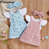 Prowow 0-18M divatos nyári baba öltözék szett légy ujjú tömör nadrág+virágos függőruha újszülötteknek Ruha lányoknak