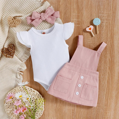 Prowow 0-18M divatos nyári baba öltözék szett légy ujjú tömör nadrág+virágos függőruha újszülötteknek Ruha lányoknak