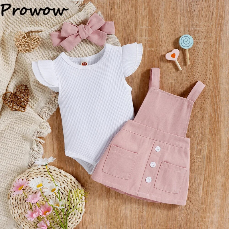 Prowow 0-18M divatos nyári baba öltözék szett légy ujjú tömör nadrág+virágos függőruha újszülötteknek Ruha lányoknak