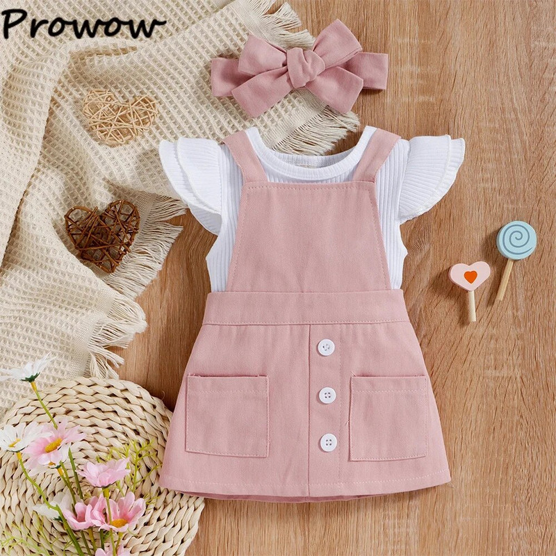 Prowow 0-18M divatos nyári baba öltözék szett légy ujjú tömör nadrág+virágos függőruha újszülötteknek Ruha lányoknak