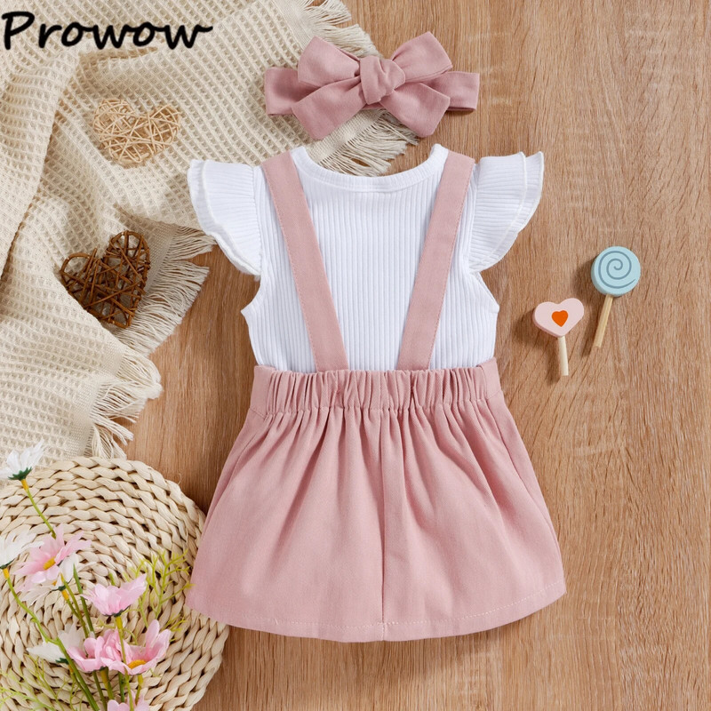 Prowow 0-18M divatos nyári baba öltözék szett légy ujjú tömör nadrág+virágos függőruha újszülötteknek Ruha lányoknak
