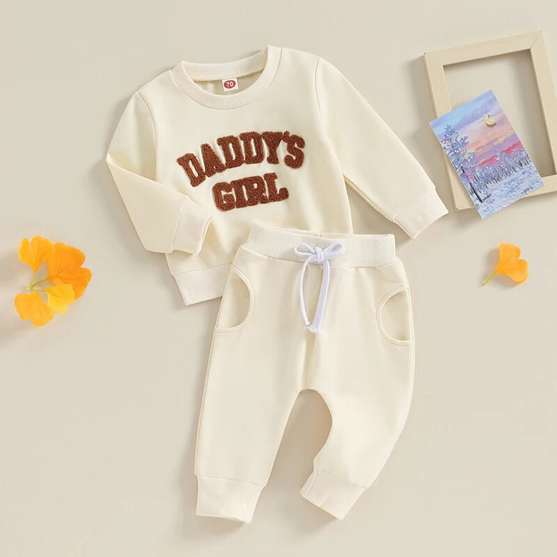 Daddy s Girl Toddler Baby Sweat Outfitek Betűmintás Pulóver ing Hosszú nadrág Őszi Téli Ruhakészlet
