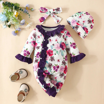 Prowow 0-18M 3vnt Rudens žiemos kombinezonas mergaitei, saulėgrąžų šliaužtinukas Mielas Onesie+kepurėlė su galvos apdangalu naujagimių mergaičių drabužėliai