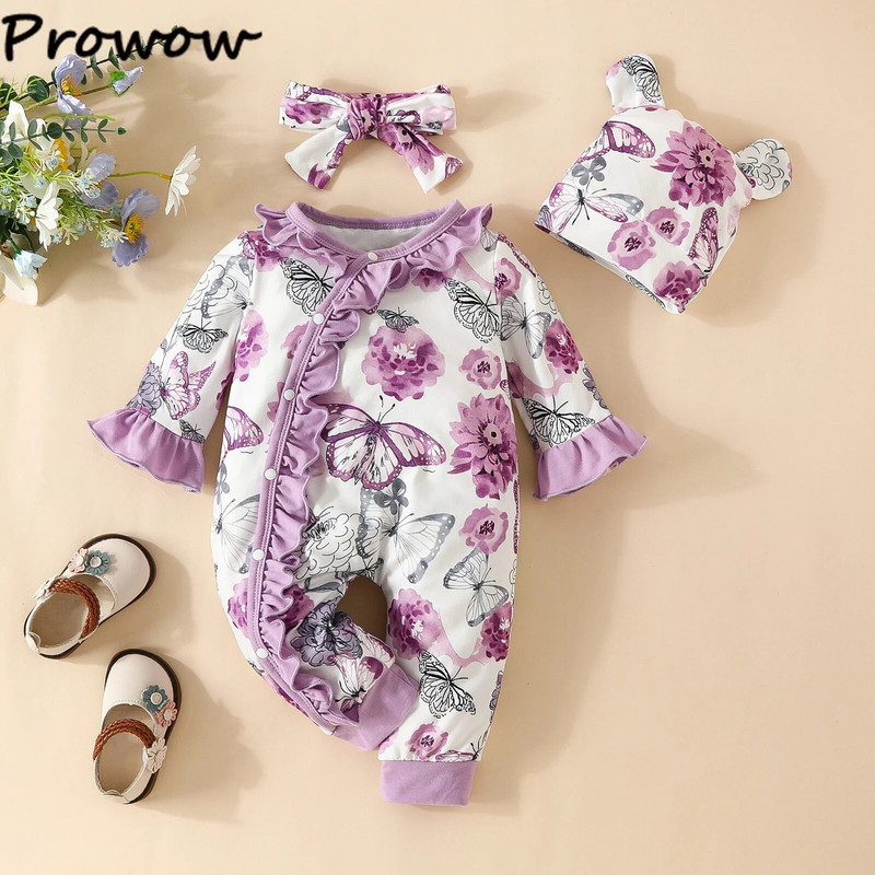 Prowow 0-18M 3vnt Rudens žiemos kombinezonas mergaitei, saulėgrąžų šliaužtinukas Mielas Onesie+kepurėlė su galvos apdangalu naujagimių mergaičių drabužėliai