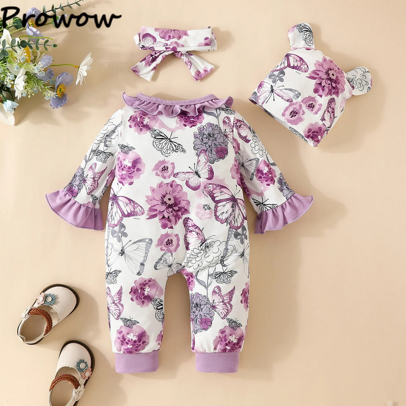 Prowow 0-18M 3vnt Rudens žiemos kombinezonas mergaitei, saulėgrąžų šliaužtinukas Mielas Onesie+kepurėlė su galvos apdangalu naujagimių mergaičių drabužėliai
