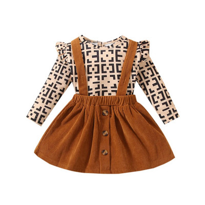 Prowow őszi téli baba szettek Retro nyomott body+barna kordbársony szoknya Divat újszülött ruhák készletek ruhák