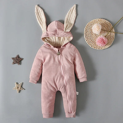 Prowow 0-18M Őszi Téli Babaruha Rajzfilm Nyúlfül Cipzáras Romper Jumpsuit gyerekeknek Újszülött Body Csecsemőknek