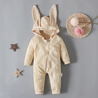 Prowow 0-18M Őszi Téli Babaruha Rajzfilm Nyúlfül Cipzáras Romper Jumpsuit gyerekeknek Újszülött Body Csecsemőknek