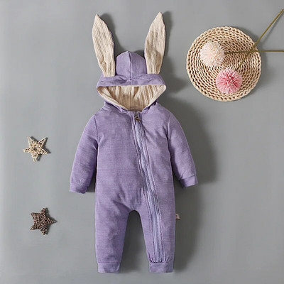 Prowow 0-18M Őszi Téli Babaruha Rajzfilm Nyúlfül Cipzáras Romper Jumpsuit gyerekeknek Újszülött Body Csecsemőknek