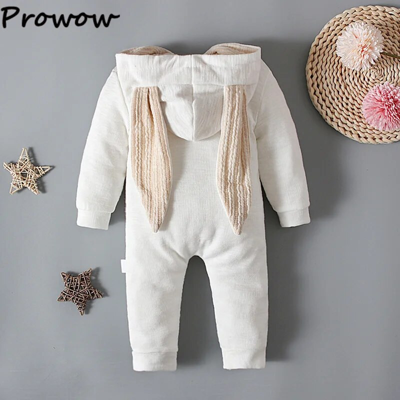 Prowow 0-18M Őszi Téli Babaruha Rajzfilm Nyúlfül Cipzáras Romper Jumpsuit gyerekeknek Újszülött Body Csecsemőknek