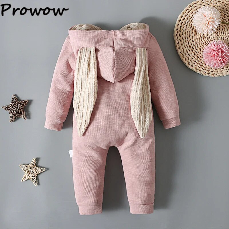 Prowow 0-18M Őszi Téli Babaruha Rajzfilm Nyúlfül Cipzáras Romper Jumpsuit gyerekeknek Újszülött Body Csecsemőknek