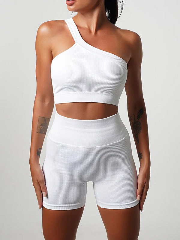 Zökkenőmentes női sportruha Fitness One Vállas jóga szett Push Up melltartó edzés Tornatermi rövidnadrág Futóruházat Sportruházat tréningruha