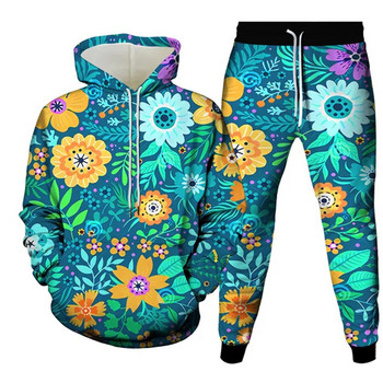 Νέες φθινοπωρινές ανδρικές φόρμες Κοστούμια Sport 2 τεμαχίων Σετ Γυναικείες Vintage Flower Print Casual outfits Φούτερ + Παντελόνι Φούτερ S-6XL