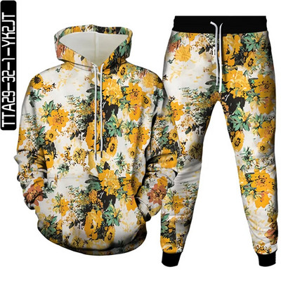 Új őszi férfi tréningruhák öltönyök sport 2 részes készletek női vintage virágmintás alkalmi ruhák pulóverek felsők+nadrág Sweat S-6XL