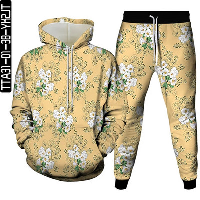 Új őszi férfi tréningruhák öltönyök sport 2 részes készletek női vintage virágmintás alkalmi ruhák pulóverek felsők+nadrág Sweat S-6XL