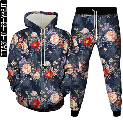 Új őszi férfi tréningruhák öltönyök sport 2 részes készletek női vintage virágmintás alkalmi ruhák pulóverek felsők+nadrág Sweat S-6XL