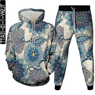 Új őszi férfi tréningruhák öltönyök sport 2 részes készletek női vintage virágmintás alkalmi ruhák pulóverek felsők+nadrág Sweat S-6XL