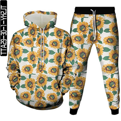 Új őszi férfi tréningruhák öltönyök sport 2 részes készletek női vintage virágmintás alkalmi ruhák pulóverek felsők+nadrág Sweat S-6XL