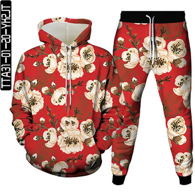 Új őszi férfi tréningruhák öltönyök sport 2 részes készletek női vintage virágmintás alkalmi ruhák pulóverek felsők+nadrág Sweat S-6XL