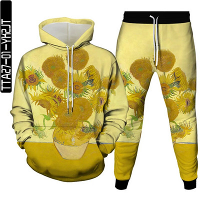 Új őszi férfi tréningruhák öltönyök sport 2 részes készletek női vintage virágmintás alkalmi ruhák pulóverek felsők+nadrág Sweat S-6XL