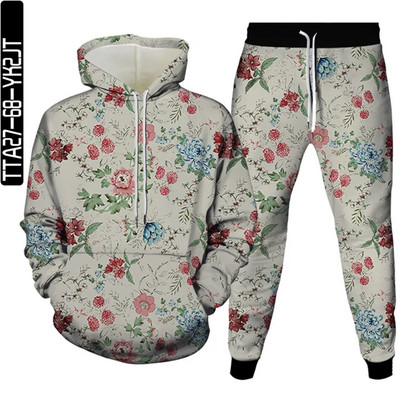 Új őszi férfi tréningruhák öltönyök sport 2 részes készletek női vintage virágmintás alkalmi ruhák pulóverek felsők+nadrág Sweat S-6XL