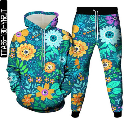Új őszi férfi tréningruhák öltönyök sport 2 részes készletek női vintage virágmintás alkalmi ruhák pulóverek felsők+nadrág Sweat S-6XL